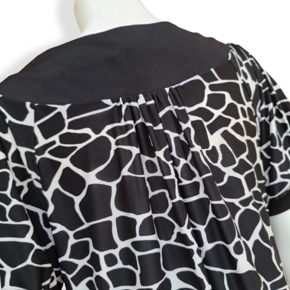 VINTAGE 90s Y2K STUDIO Banded Shift Dress M Long Tunic Modest Top Shirt Giraffe - Picture 7 of 16